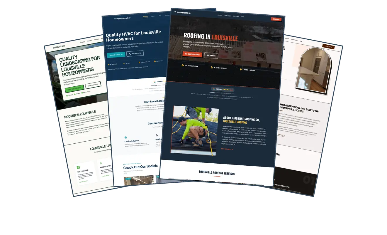 Homepages we have designed for Louisville roofing, HVAC, remodeling and landscaping businesses.